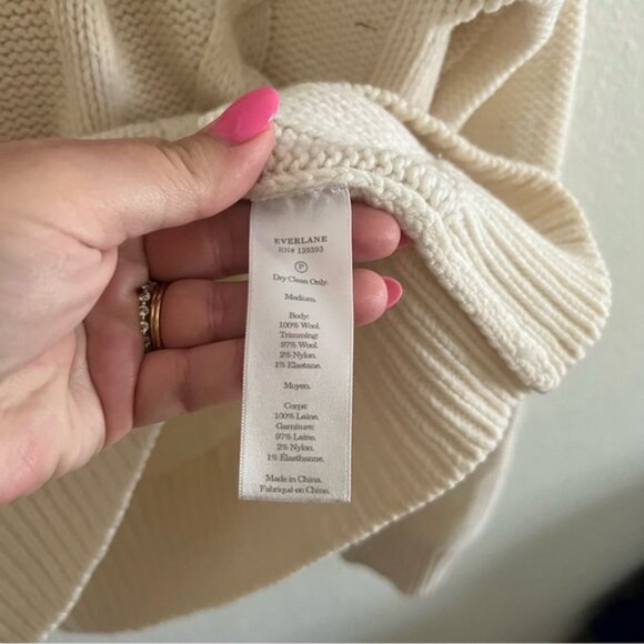 Everlane Cream Wool Knit Mockneck Sweater Sz M - Picture 3 of 4
